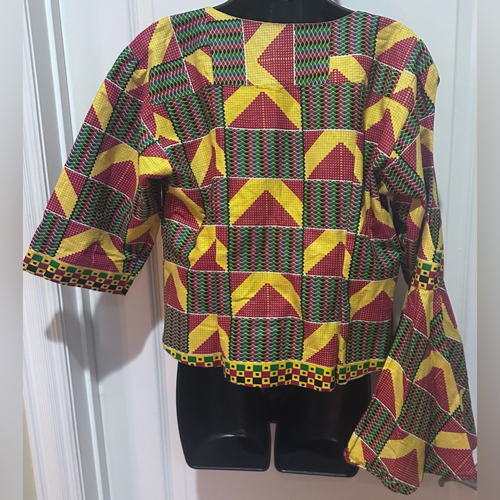 Upcycled handmade Vibrant Multicolor one sleeve peplum tie front Top size M - Picture 7 of 7